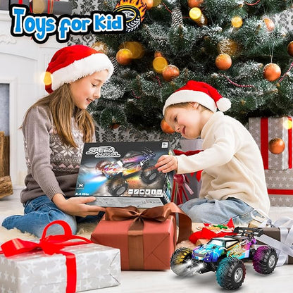 Remote Control Car All Terrain Remote Control Truck for Boy 2.4GHz Rc Car with Bodylight and Two Rechargeable Batteries 20KM/H Monster Truck Toys