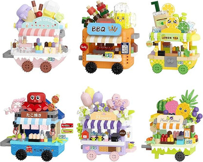 6 Set Food Stand Selling Cart Building Toy Block Set City Street View Collection Home House Decoration