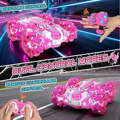 Spider Toys for Girls 4 5 6 7 8 9 10 11 12 Gesture Sensing Remote Control Car Double Sided RC Cars with Full-Body Light 2.4GHz Hand Controlled Rechargeable RC Stunt Car