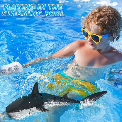Remote Control Shark Toys for Boys Kids 1:18 Scale High Simulation Shark for Pool 2.4Ghz Electric RC Shark Boat Fish Toys with Light &amp Spray Toy Shark Gifts for 6 7 8 9 Year olds Kid Boys Girls