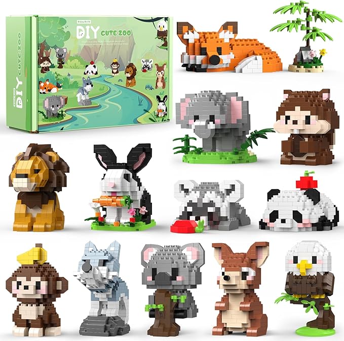 HIGH GODO 12 Pack Animal Party Favors Building Sets Mini Animals Building Blocks Decor Model Kits Goodie Bags Stuffers Classroom Small Prize Toys Gifts for Adults Teens Age 14+