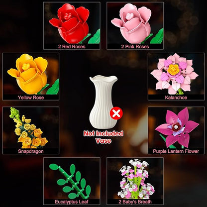 Flowers Bouquet Building Set 765PCS Wildflower Botanical Collection Kit Artificial Plant Floral Toy for Adults Women Kids Girls Home Office Decor Gift for Christmas Valentine's Day Mother's Day
