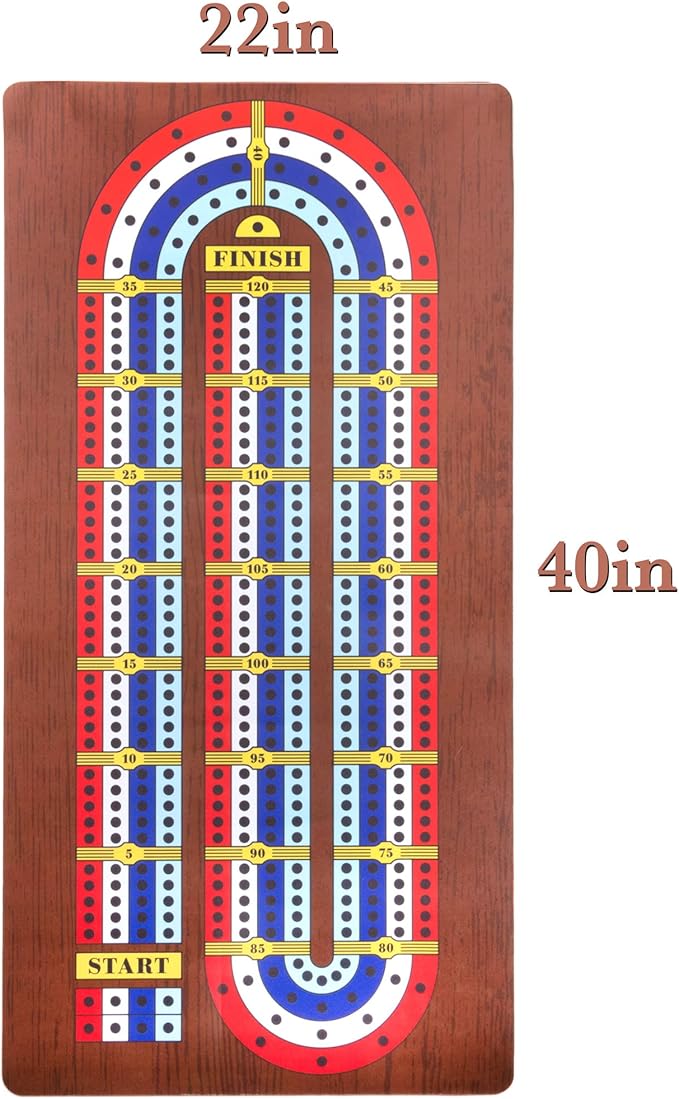 Tabletop Cribbage - Giant Spill-Resistant Neoprene Track Game Board (22 x 40) with 9 Pawns Deck of Cards &amp Travel Carry Bag - Classic Family Board Game Night &amp Bar Games - 2-4 Players 30+