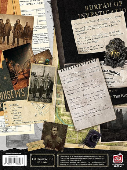 Bureau of Investigation: Investigations in Arkham &amp Elsewhere Board Game Cooperative Mystery Game for Kids &amp Adults Ages 14+ 1-8 Players 120-240 Minute Playtime Made by Space Cowboys