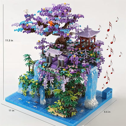 Cherry Blossom Tree Building Set with Box 4574Pcs Original Scene Music Japanese Sakura Tree House(Type :Symphony) Cherry Bonsai Tree Lights Building Kit Cherry Blossom Building Set.