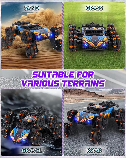 HuiJuKeJi Gesture Sensing RC Stunt Car Toy for Kids 2.4GHz Remote Control Car Toy 1:18 8WD Hand-Controlled Vehicle with Auto Demo Spray Lights and Music for Birthday Ages 6-14