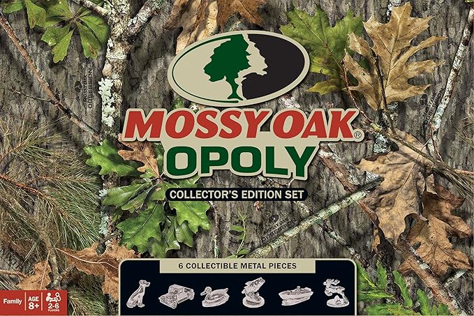 Masterpieces Mossy Oak Opoly Board Game - Nature Trivia Wildlife Collecting Metal Tokens Ages 8+ Mossy Oak Fishing &amp Bottomland Theme