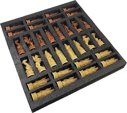 Antique Ivory &amp Brown Norse Viking Chess Set with 18 inch Cherry Color Board