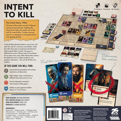 Intent to Kill by 25th Century Games | Detective vs Serial Killer Noir Board Game | Asymmetric Strategy Murder Investigation Evidence Collection &amp Tactical Gameplay | 2 Players | Ages 14+