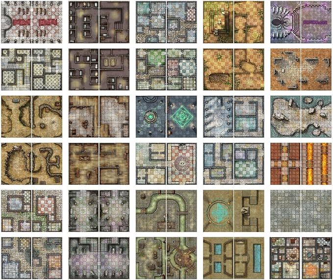 Loke Big Book of Battle Mats Cells &amp Shrines - Lay Flat Wipe Clean Fantasy RPG Maps with Tokens &amp 5E Content for Tabletop Adventures