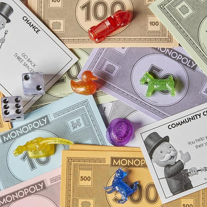 Hasbro Gaming Monopoly Sparkle Edition Board Game Family Games with Glittery Tokens Pearlescent Dice Sparkly Look (Amazon Exclusive)