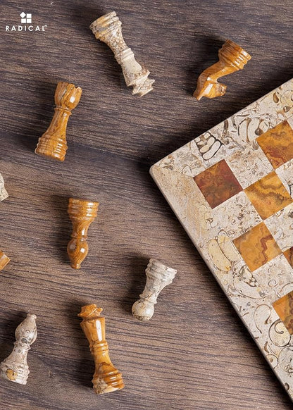 Radicaln Marble Chess Set 12'' Inches Coral and Red Handmade Classic Board Games for Adults Luxury Marble Chess Board &amp Pieces Modern Table Chess