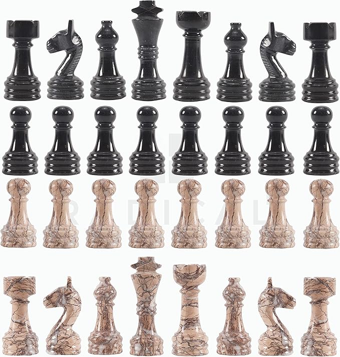 Radicaln Marble Chess Figures 3.5'' Inches Black and Marinara Handmade Chess Pieces Game for Adults Marble Chess Set Figures Chess Board Game