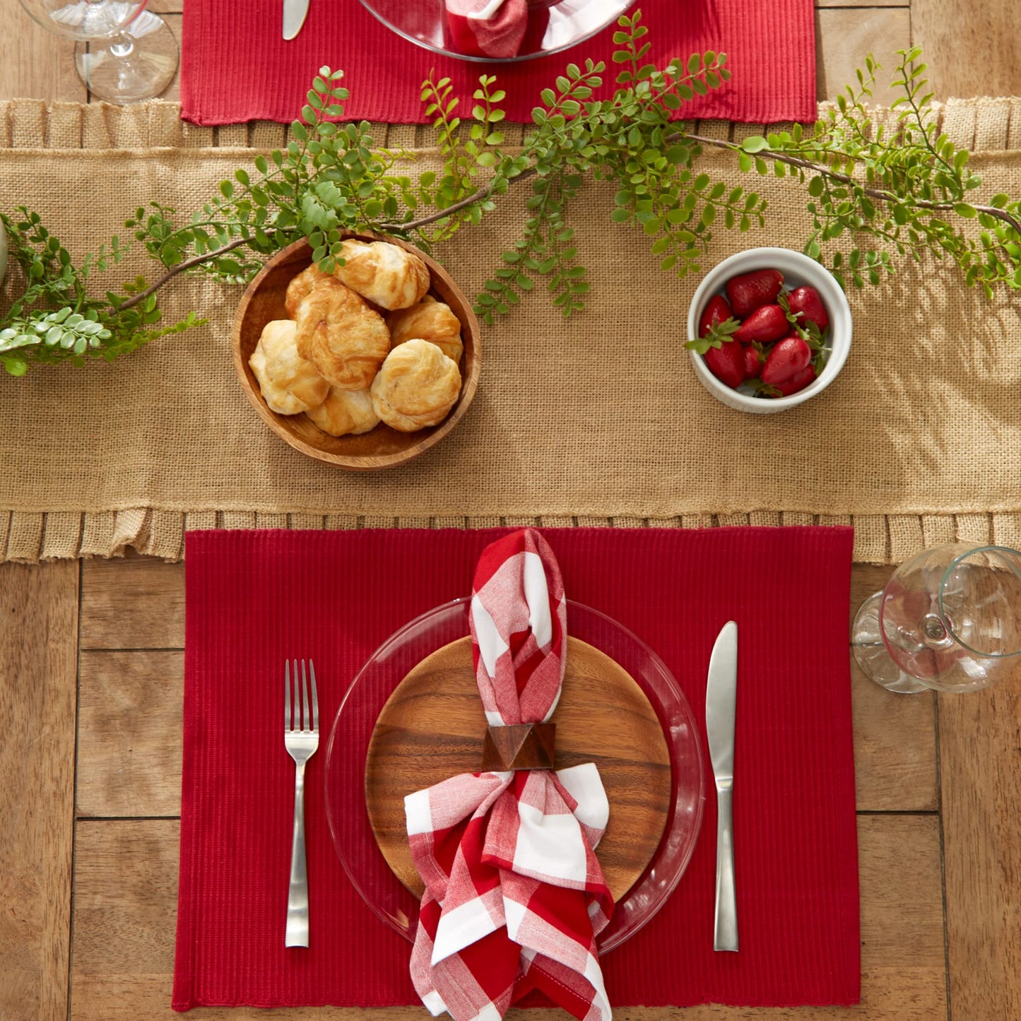 DII 100% Cotton Ribbed Everyday Basic Placemat (Set of 6), 13 x 9, Cardinal Red