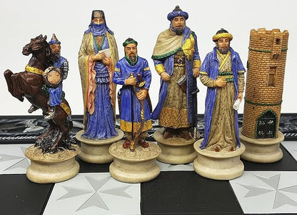 Medieval Times Crusades King Richard vs Saladin Chess Set with 17 Maltese Board