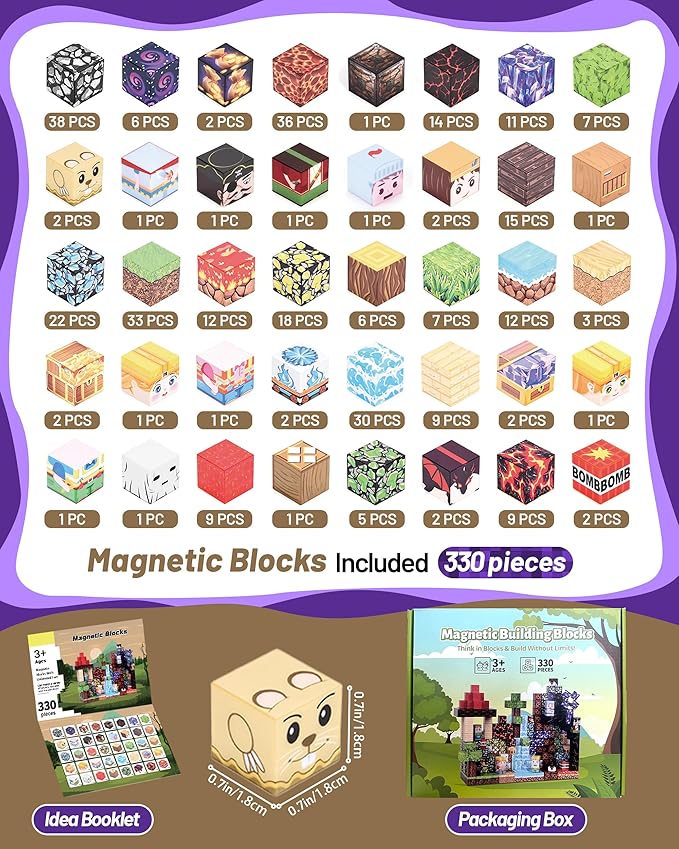 Magnetic Blocks Magnetic Building Blocks 330PCS 0.8in Magnetic Tiles for Toddler STEM Sensory Magnetic Toys for Boys &amp Girls Age 3 4 5 6 7 8 9 10 11 12 Birthday Gifts