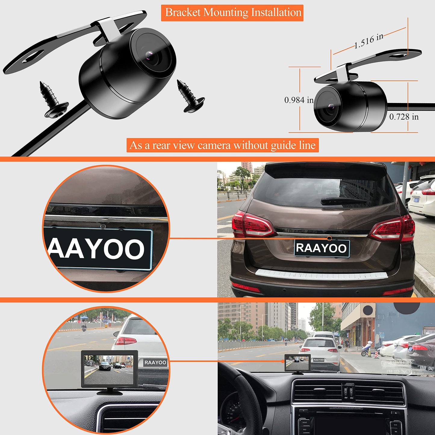 Backup Camera Flush Mount, Metal Housing 170°Wide View Angle Rear/Side/Front View Camera for Car, Clear Night Vision IP69 Waterproof Reverse Camera for Vehicle SUV RV Pickup, 18.5mm, 12V/24V, Black