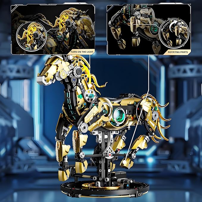 Mechanical Horse Building Block Set Build &amp Pose with Movable Legs – Engaging DIY Model with Motor Kit for Kids and Teens