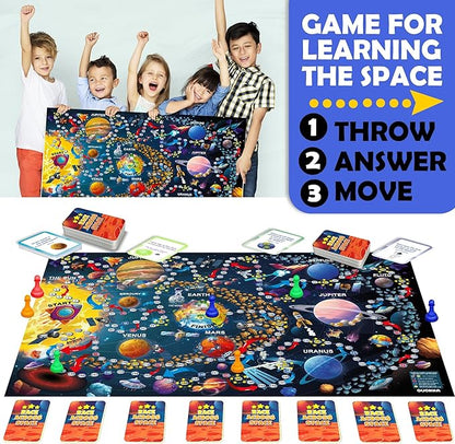 QUOKKA Space Board Game for Kids 8-12 - Learning Family Game for Teens and Adults - 130 Question Cards - Top Facts - Play Indoor &amp Outdoor - Educational Solar System Toy for 6 10 Year Olds