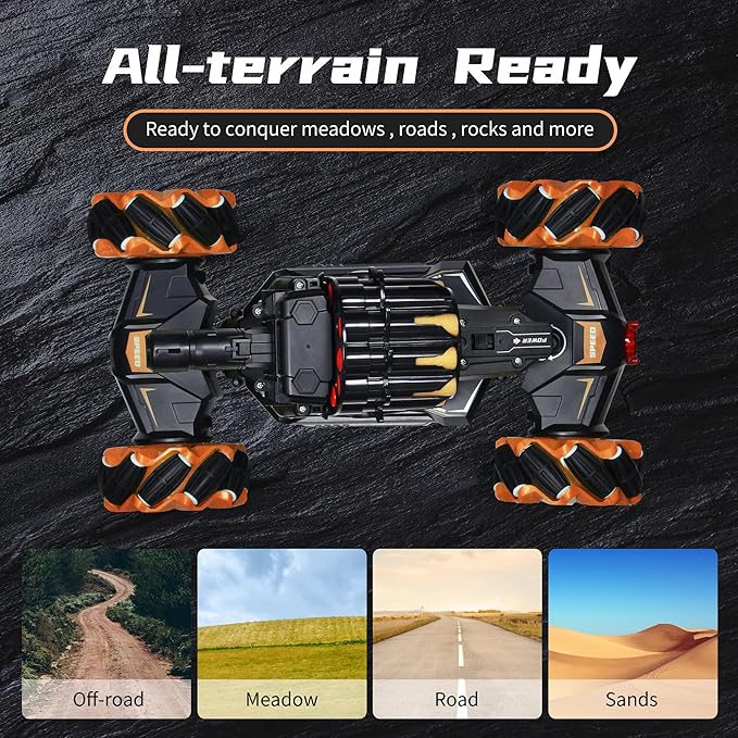 Rc Car Shoot SoftBulletFits for Nerf Remote Control Hand Gesture Stunt Drift Truck 360°Rotating Battle Tanks with Soft Bullets Water Bomb Spray Music Led Toy Gifts（Orange）