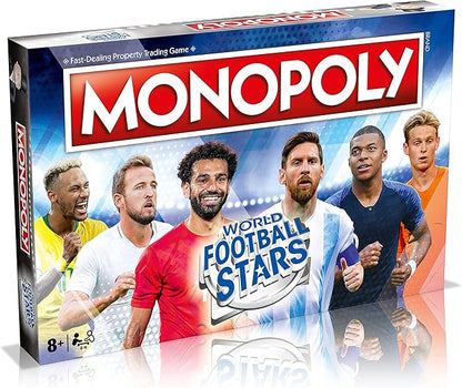 Winning Moves World Football Stars Monopoly Board Game Play with Cristiano Ronaldo Lionel Messi Harry Kane and Salah Gift for Ages 8 Plus Blue