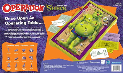 Operation: Shrek Board Game Featuring 12 Custom Shrek “Funatomy” Pieces from Pixie Bites to Pain in The Butt Donkey Classic Electronic Remove The Objects or Get The Buzzer Game Officially Licensed