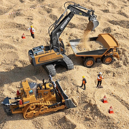 Remote Control Excavator Toys for Boys Age 6-12 Rechargeable 11 CH RC Construction Vehicles Truck with Sound Light Metal Shovel Birthday for Kids 7 8 9 10+ Year Old(2.4 GHz)