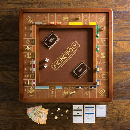Monopoly Luxury Edition by WS Game Company Burl Wood Cabinet with Gold Foil Stamped Game Board Faux Leather Rolling Area and 2 Storage Drawers Premium Board Games for 2-6 Players