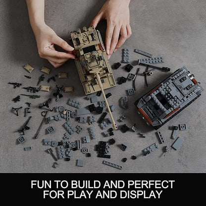 WW2 Army Tank Toys Building Kit Compatible with Lego Create a German Tiger &amp an American M4 Sherman Models with 1184 Blocks Great Military Toy Gifts for Boys Kids Age 8-14