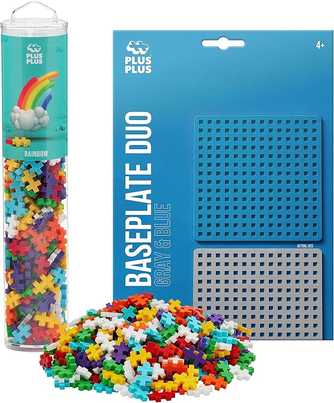 PLUS PLUS 240 Piece Interlocking Building Blocks for Kids Open Ended Connecting Toys STEM Bin Mini Manipulatives - Rainbow Mix Play Tube &amp Baseplate