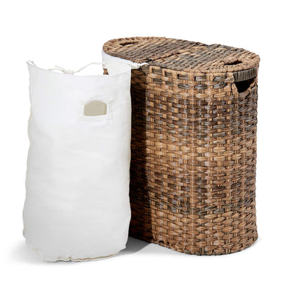 Seville Classics Premium Handwoven Portable Laundry Bin Basket with Carrying Handles, Household Storage for Clothes, Linens, Sheets, Mocha Brown, Oval Hamper