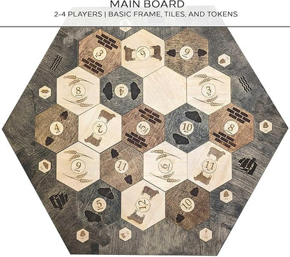 Custom Wood Settler Game Board - 2-4 Players | Main Board Ebony Frame | Compatible with Settler's of Catan