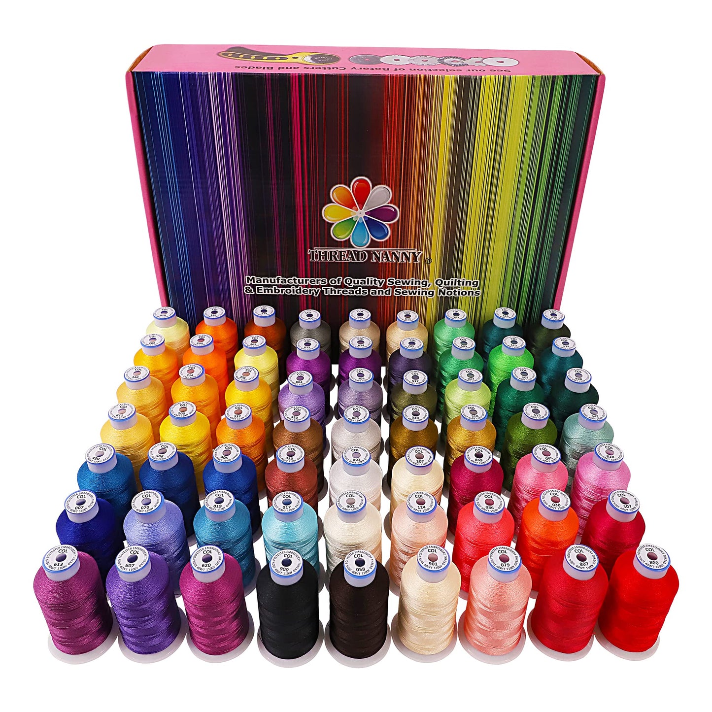 63 Colors Compatible with Brother Embroidery Machine Thread, Babylock, Janome, Machines | 550 Yards Per Spool Cone for Sewing Machine | Includes Color Chart