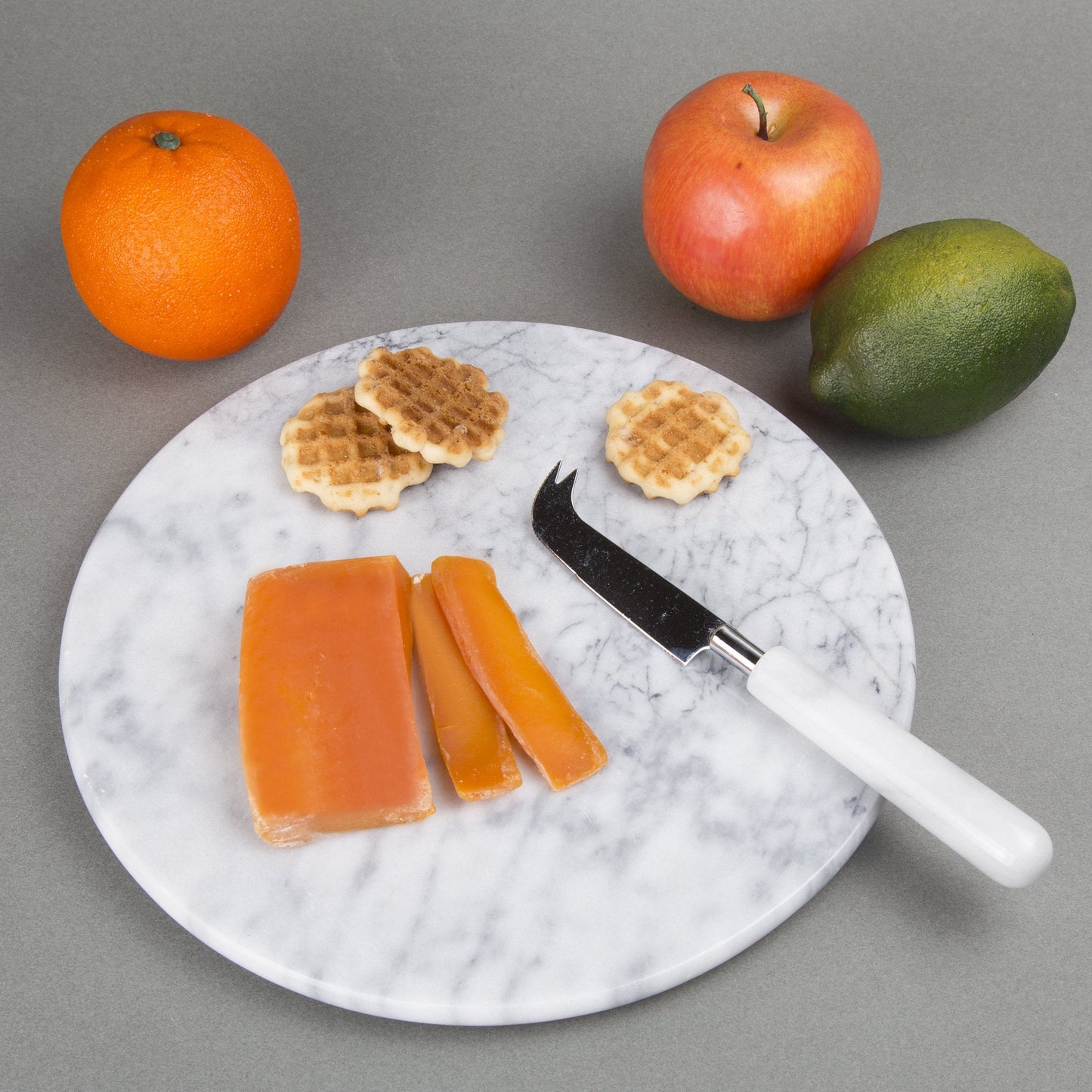 Creative Home Luxury Handcrafted Natural Marble Round Serving Board – Heavy-Duty Charcuterie & Cheese Platter, Elegant for Dining Tables, Outdoor Picnics & Party Hosting (12” Diameter, Off-White)