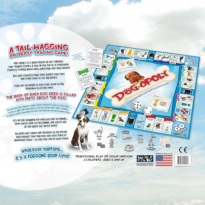 Late for The Sky Dog-Opoly Board Game for Families &amp Dog Lovers Ages 8+ 2-6 Players Classic or One-Hour Play Fun Party Gift with Breed Facts