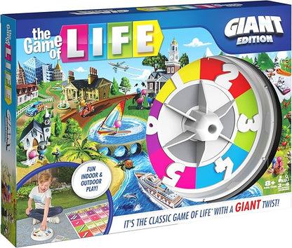 The Game of Life Giant Edition Family Board Game Indoor/Outdoor Fun Game with Big Oversized Gameboard Cards Spinner for Adults and Kids Ages 8 and up