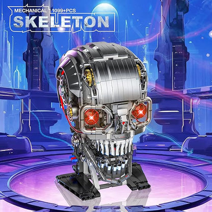 Mechanical Skull Building Set for Adults Mechanical Skeleton Head Building Blocks Set Compatible with Lego Buildable Horror Display Model Home and Office Decor Gift for Adults Teens 14+ (1099 PCS)