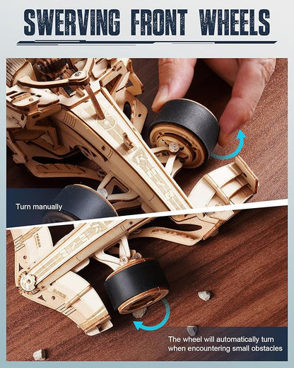 ROKR 3D Wooden Puzzle 1:18 Scale Formula Racing Cars for Adults 5 Hour Build Wind up Toys Model Car Kits for Adults to Build Ideal Gift for Boys and Men