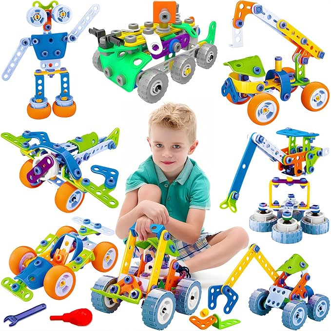 MOONTOY 11 in 1 STEM Kits Building Toys for Kids Ages 4-8 5-7 Stem Toys for 4 5 6 7 8 Year Old Boy Birthday Gift Educational Construction Set for Boys 4-6 6-8 5-8 Creative Learning Engineering Game