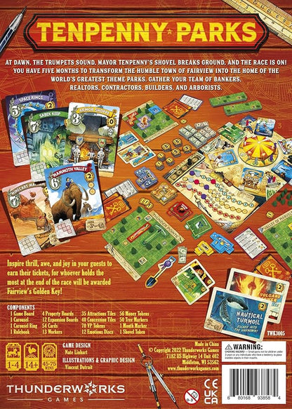 Tenpenny Parks Board Game | Build The Best Theme Park | Beautiful Amusement Park Strategy Worker Placement Family Euro Game | 45-75 Minutes for 1-4 Players Ages 14+ by Thunderworks Games