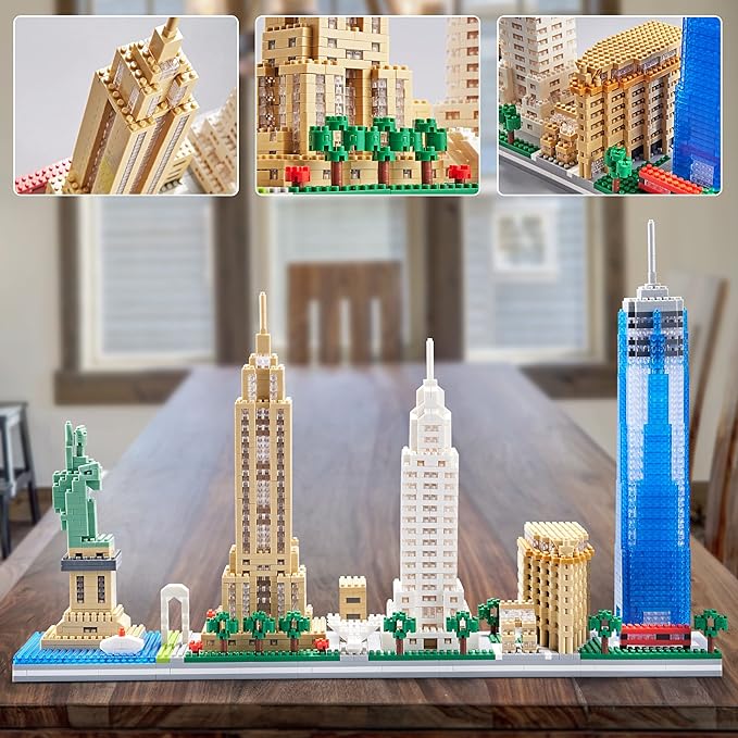 New York Skyline City Building Micro Building Block Set Home and Office Decoration Creative Gift for Adults（3452 PCS）