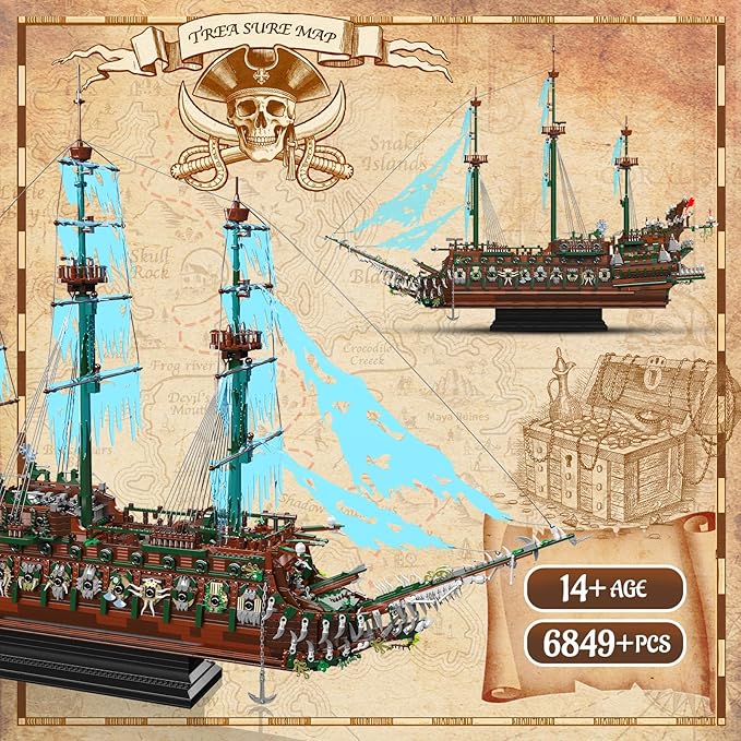 Mould King 13218 Pirate Ship Building Blocks Sets MOC Ghost Ship Flying Dutchman Model Kit Display Decoration Pirate Boat Model Sets Collectible Construction Toys Gift for Teen Adult(6849 PCS)