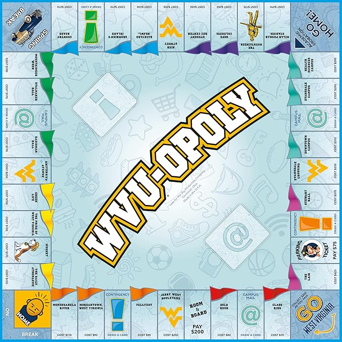 Late for the Sky West Virginia-Opoly Board Game – WVU Campus Edition Family Strategy Game for 2-6 Players College Town Tokens Fast One-Hour or Classic Play