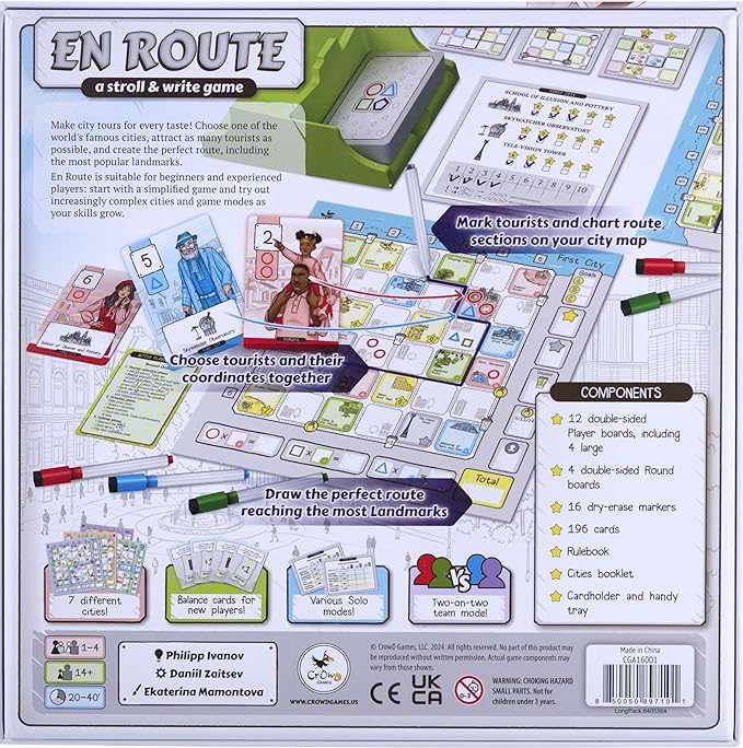 CrowD Games | En Route: A Stroll &amp Write Game | Flip and Write | Tourism | Route Building | for Adults and Families| Solo Mode Included | 1-4 Players | Ages 14 and up | Average Playtime 30 min
