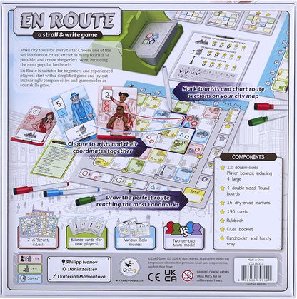 CrowD Games | En Route: A Stroll &amp Write Game | Flip and Write | Tourism | Route Building | for Adults and Families| Solo Mode Included | 1-4 Players | Ages 14 and up | Average Playtime 30 min