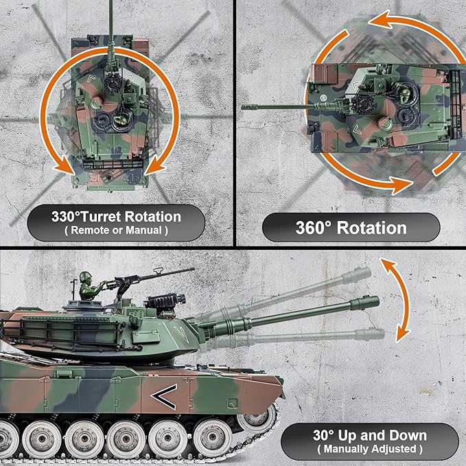1:18 RC Tank 2.4G US M1A2 Metal Alloy Metal US M26 Remote Control Tank That Shoot BBS Model Toys Army Toy with Smoke Lights Sound and RecoilMilitary RC Vehicle for Adults and Kids Age 6+