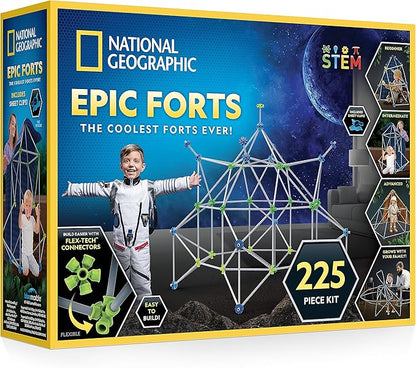 National Geographic Indoor Fort Building Kit - 225 Pieces for Creative Play STEM Building Toys for Kids Ages 6-12 Blanket Fort (Amazon Exclusive)