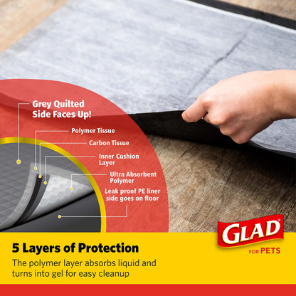 Glad for Pets Black Charcoal Puppy Pads, 23"x23" Disposable Pee Pad That Absorbs & Neutralizes Urine Instantly, Activated Carbon Training Pads For Dogs - 100 Count