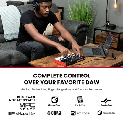 Akai Professional MPK Mini MK3 - 25 Key USB MIDI Keyboard Controller With 8 Backlit Drum Pads, 8 Knobs, Music Production Software and Native Instruments Sound Package (NKS Integration)