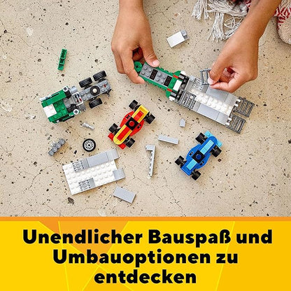 LEGO 31113 Creator 3-in-1 Racing Car Transporter Construction Game Truck with Trailer Crane and Tug Gift Idea for Children